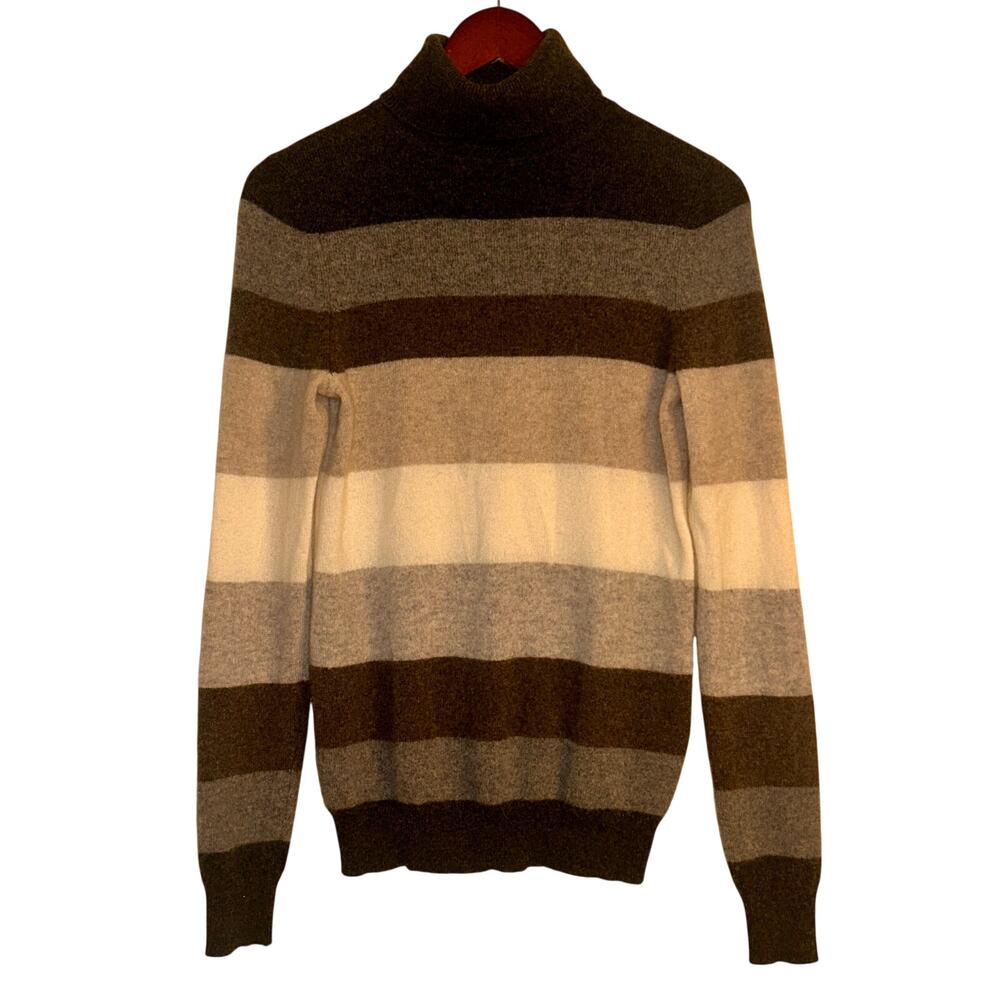 Charter Club Sweater Womens XS Gray Brown Striped Luxury Cashmere Turtleneck